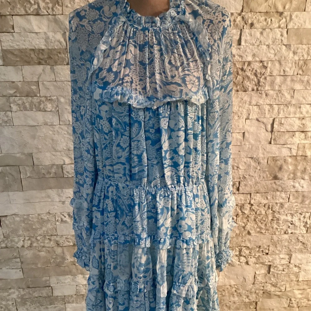 By Anthropologie Long-Sleeve Backless Sheer Ruffle Mini Dress - Picture 3 of 16